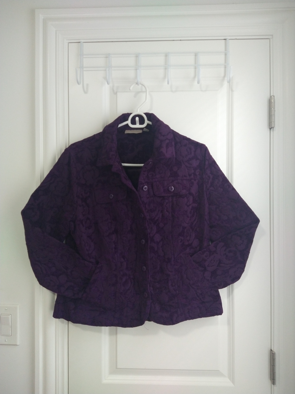 Purple Floral Textured Finish Button-Front Jacket - Picture 3 of 9